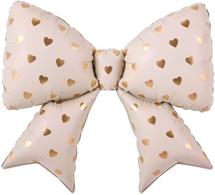 Шар (38''/97 см) Фигура, Бант, Сердечки, Кремовый, 1 шт.
