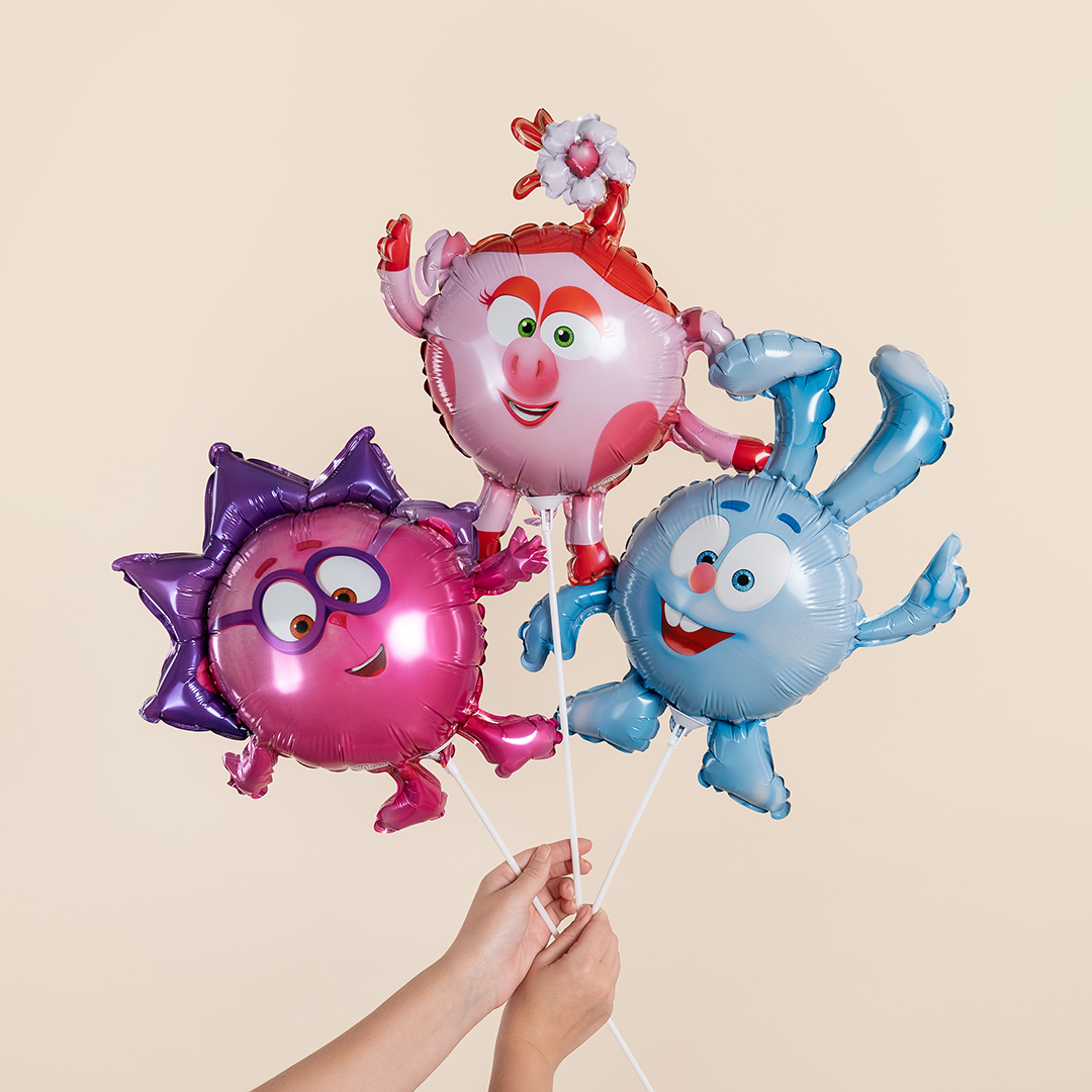 Шар с клапаном (17''/43 см) Мини-фигура, Смешарики, Крош, 5 шт. в уп.