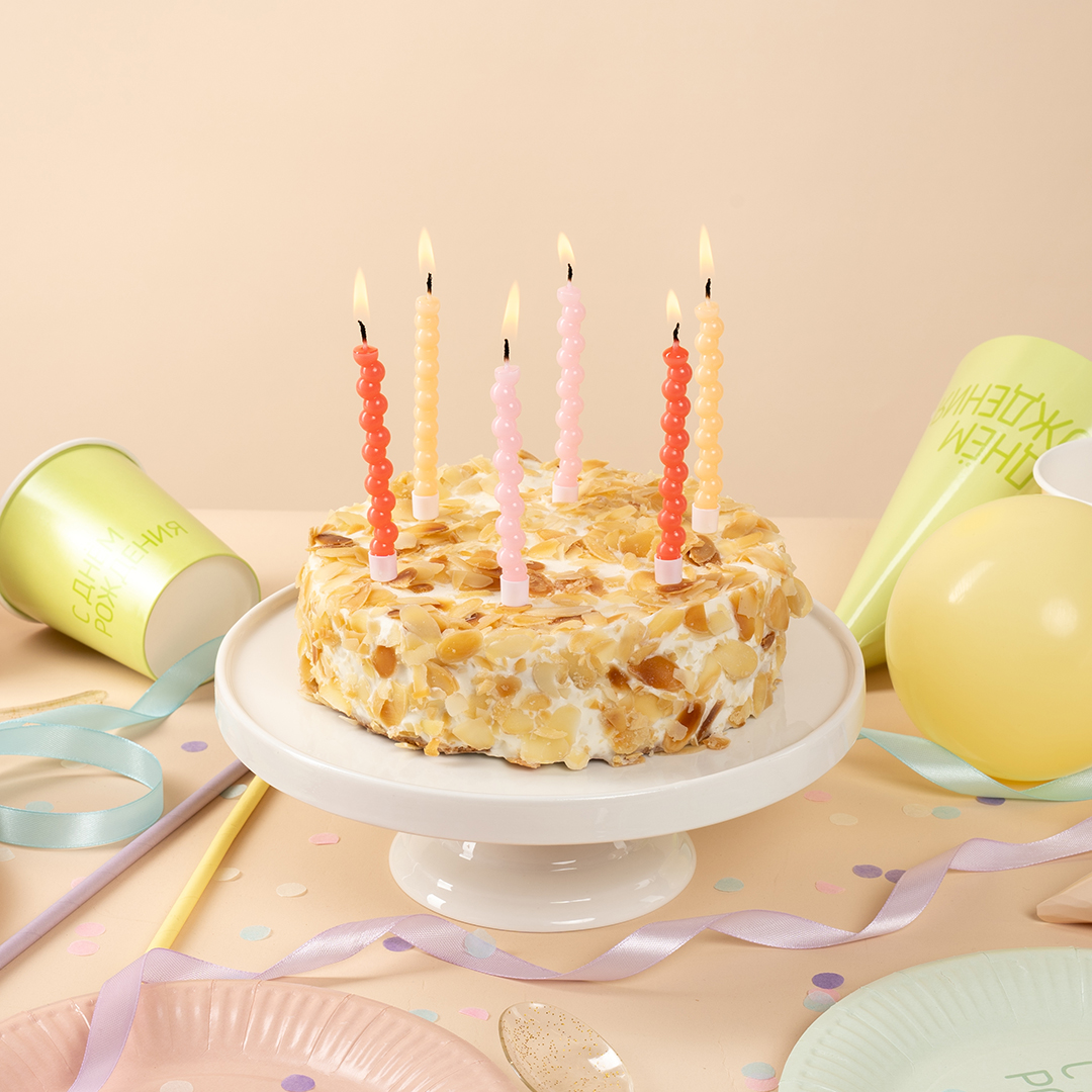 Свечи Пузырьки, Розовый микс, 0,75*7,5 + 2 см, 6 шт. с держат.