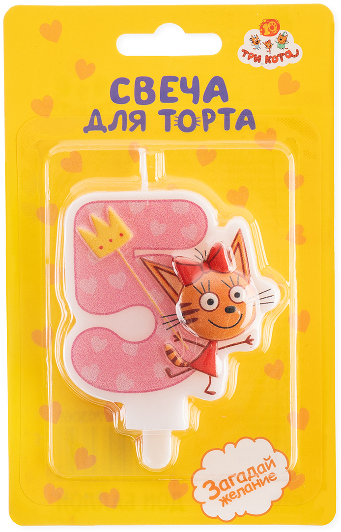 Свеча Цифра, 5 Три Кота, Карамелька, 6*6,2 + 1,5 см, 1 шт. с держат.