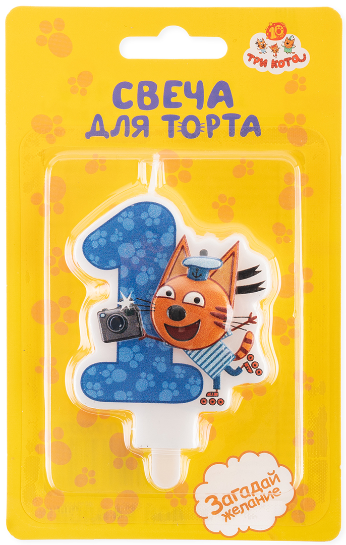 Свеча Цифра, 1 Три Кота, Коржик, 5,5*6 + 1,5 см, 1 шт. с держат.