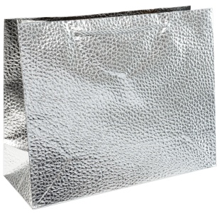 Пакет подарочный, 210гр, Текстура кожи, Серебро, Металлик, 26*32*10 см, 1 шт.
